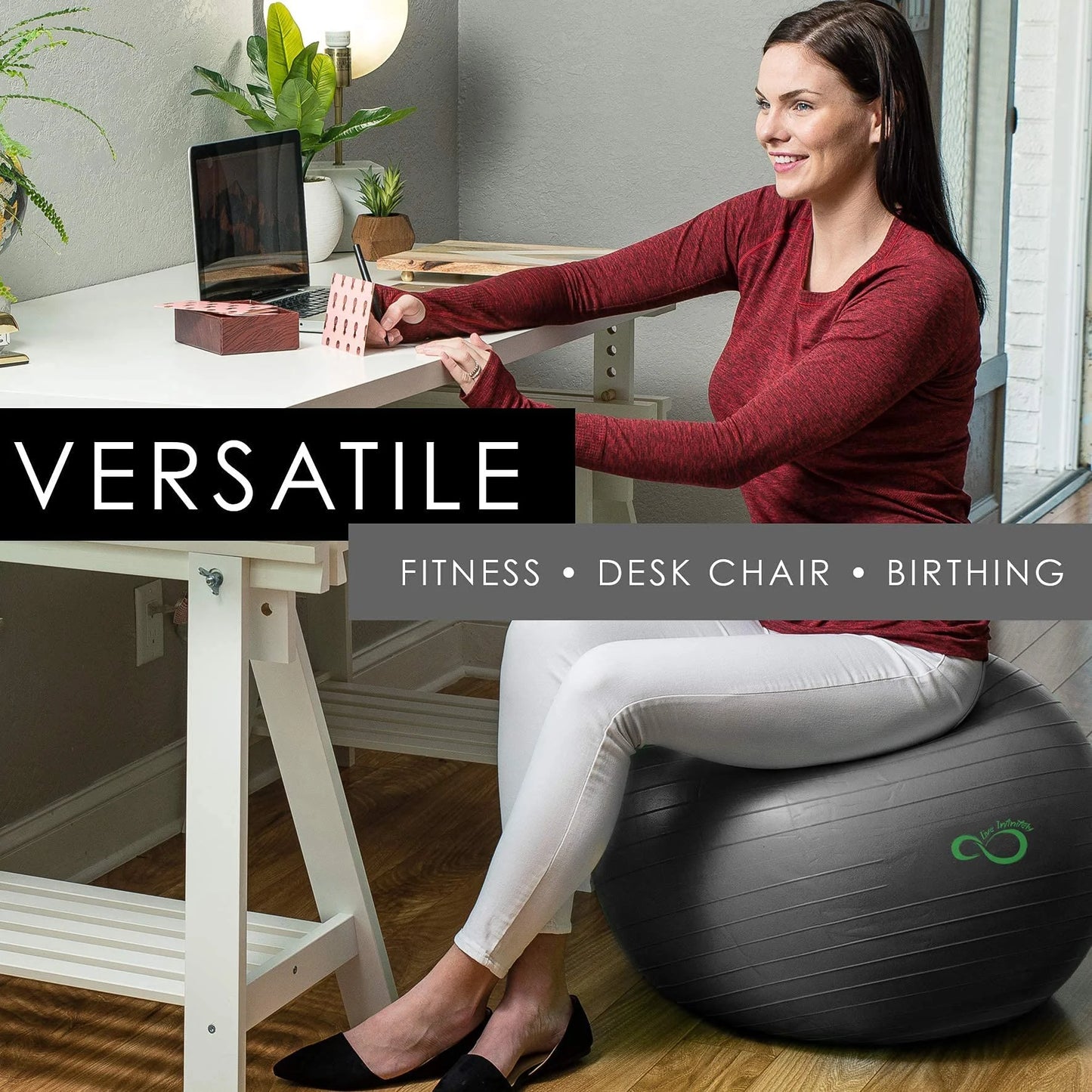 Exercise Ball Extra Thick Workout Pregnancy Ball Chair for Home Workout (Gray, 85Cm)